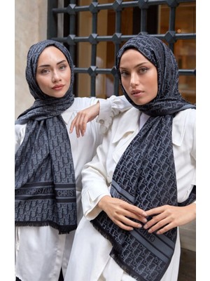 Tura Fashion D Desen Antrasit Çift Taraflı Kaşmir Ipek Şal