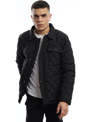 Polo State Erkek Baklava Desenli Kapitone Ceket Mont Siyah