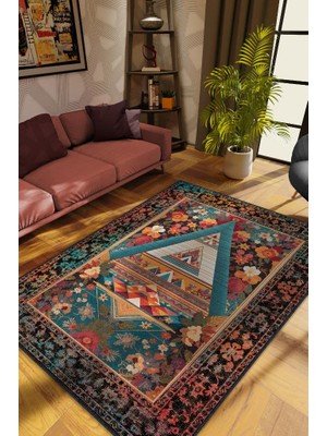 Homshtag Geometrik Desenli Çok Renkli Halı Etnik Desenli Oturma Odası Halısı Art Deco Salon Halısı