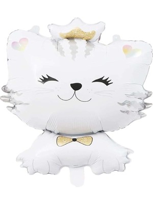 Best Parti Beyaz Sevimli Kedi Karakterli Folyo Balon 72 x 52  cm