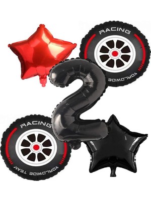 Best Parti Yarış Lastiği Yıldız Ve Siyah Rakam Folyo Balon Seti Yaş 2