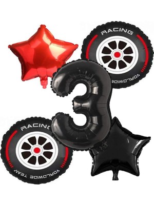 Best Parti Yarış Lastiği Yıldız Ve Siyah Rakam Folyo Balon Seti Yaş 3
