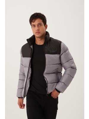 Polo State Dik Yaka Regular Fit Erkek Şişme Mont Gri