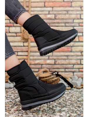 Riccon Unisex Kar Botu 3,6 cm Topuk Yüksekliği Rahat Yürüyüş İçin Tasarlanmış Siyah