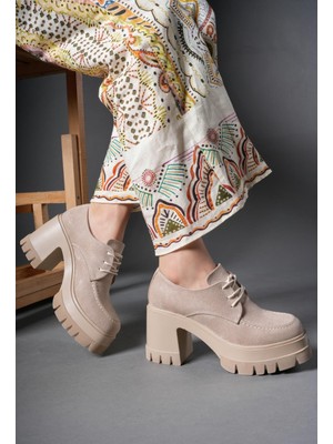 Riccon Kadın Süet Loafer 0012507BEJ Kısa Topuklu Şık ve Rahat Ayakkabı