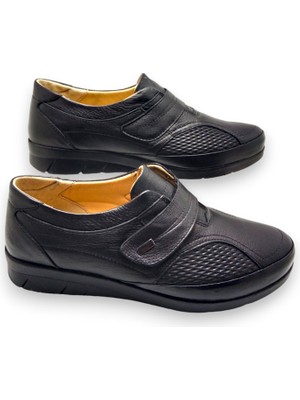 Magic Shoes Kadın Siyah Hakiki Deri  Comfort Tam Ortopedik Anne Ayakkabısı