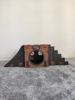 Seventeen Design Kahverengi Siyah Kedi Evi, Kedi Yuvası, Kedi Yatağı, Kedi Oyun Alanı