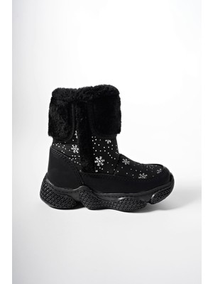 Riccon Çocuk Fermuarlı Kar Botu Siyah Desenli Vegan Deri Konforlu ve Dayanıklı Tasarım 0012140SIYAH