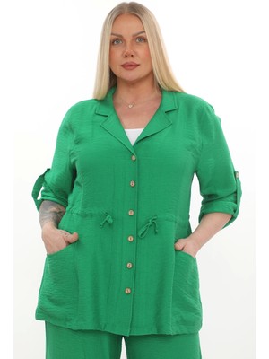 Lady Majestic Kapüşonlu Büyük Beden Viscose Ceket