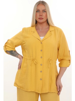 Lady Majestic Kadın Kapüşonlu Büyük Beden Hardal Viscose Ceket Konforlu Tasarım ve Çok Yönlü Kullanım
