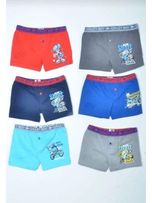 Tutku 0253 Erkek Çocuk Desenli Likralı Boxer Şort 6 Adet