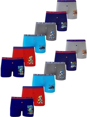 Tutku 0253 Desenli Likralı Boxer Şort 12 Adet Erkek Çocuklar İçin Konforlu Seçim
