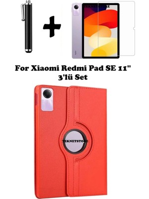 Xiaomi Redmi Pad Se 11 Inç Tablet Uyumlu Uyku Modlu 360 Döner Pu Deri Kılıf Seti