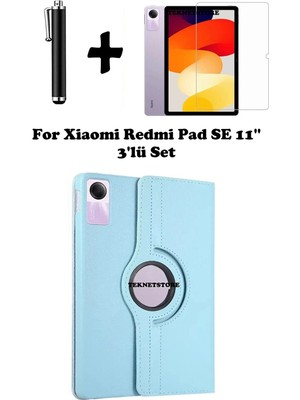 Xiaomi Redmi Pad Se 11 Inç Tablet Uyumlu Uyku Modlu 360 Döner Pu Deri Kılıf Seti