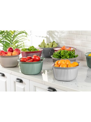 Amaç Yaşam ve Ambalaj Kare Kase Seti Salata Kabı Renkli Plastik Kap Seti Büyük Orta Küçük