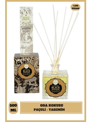 Nesti Dante Luxury Black Difüzör Bambu Çubuklu 500ml | Beyaz Yasemin, Süsen, Paçuli, Pembe Gül