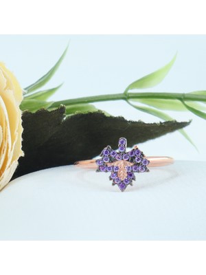 Neva Jewelry Mor Taşlı Yaprak Yüzük