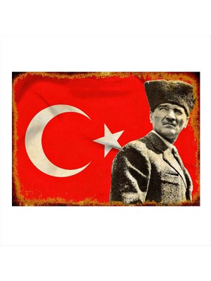 Tablomega Atatürk ve Bayrak Model Ahşap Tablo 25CMX 35CM