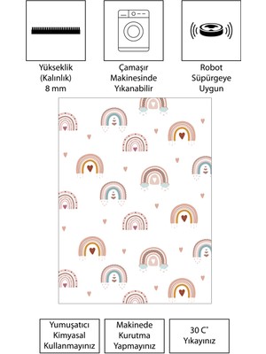 Vivica Dijital Baskı Kaymaz Taban Makinede Yıkanabilir Çocuk Odası Halısı Bebek Odası Halısı