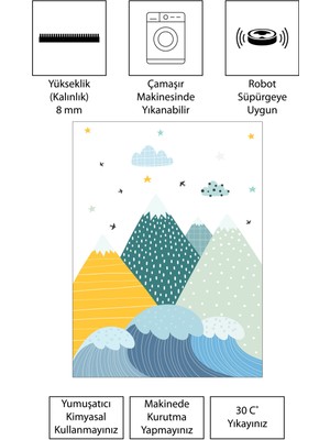 Vivica Dijital Baskı Kaymaz Taban Makinede Yıkanabilir Çocuk Odası Halısı Bebek Odası Halısı