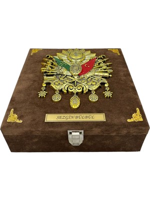 kutuveaksesuar Saat Kutusu 9 Lu Osmanlı Devlet Armalı Isme Özel Alkantara Kahve Spesiyal