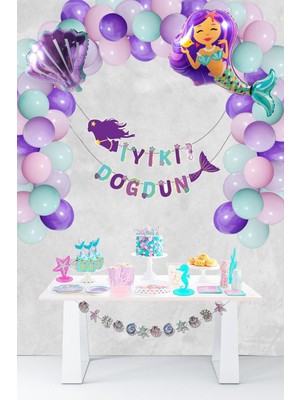 Pekshop Deniz Kızı Tema Doğum Günü Parti Süsleri Paketi Balon Zinciri Yapım Seti