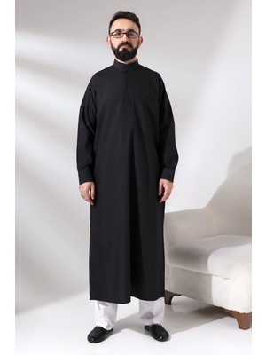 İhvan Online Erkek Siyah Çınar Hac ve Umre Kıyafeti Boydan Uzun Dagron Kumaş Fistan