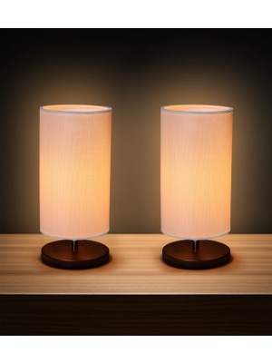 EFLIGHTDESIGN 2'li Ahşap Abajur Beyaz Modern Şık Yatak Odası Salon Masa Lambası