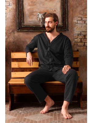 Nisanca Mevsimlik 2 Iplik Düğmeli Rahat Kalıp  Erkek Pamuk Pijama Takımı- Hastane Pijaması