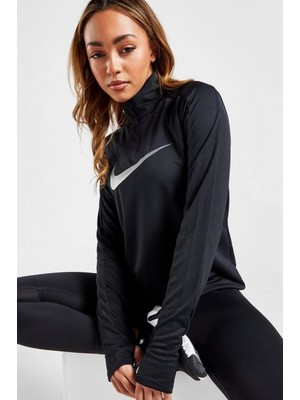 Nike Dri-Fit Swossh Hbr Runnig Standart Kesim Siyah Kadın Spor Sweatshrit