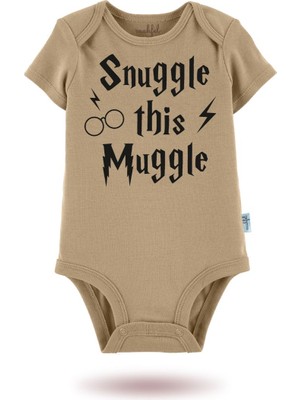 Mahfel 2'li Organik"snuggle This Muggle" Baskılı Kısa Kollu Bebek Body Zıbın  KISA-EKRU-KAHVE719-796