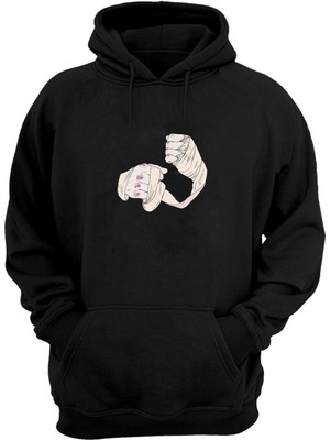 The Wert  Hand Wrap Baskılı Siyah Normal Kalıp Şardonlu Kalın Sweatshirt