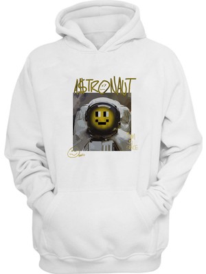 The Wert  Astronaut, I Am In Space Baskılı Beyaz Normal Kalıp Şardonlu Kalın Sweatshirt