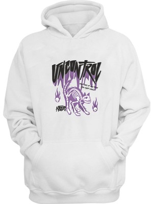 The Wert  Uncontrol Cat Baskılı Beyaz Normal Kalıp Şardonlu Kalın Sweatshirt