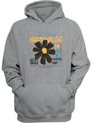 The Wert  Happıness Good Vibes Baskılı Gri Normal Kalıp Şardonlu Kalın Sweatshirt