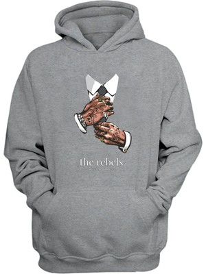 The Wert  The Rebels Never Obey Baskılı Gri Normal Kalıp Şardonlu Kalın Sweatshirt