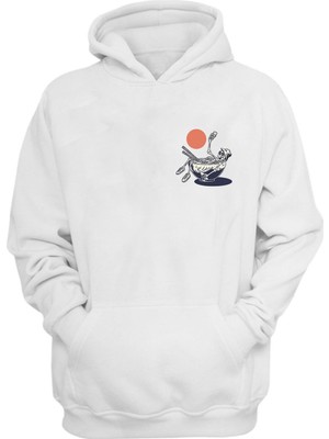 The Wert  Skeleton In A Japanese Bowl Baskılı Beyaz Normal Kalıp Şardonlu Kalın Sweatshirt