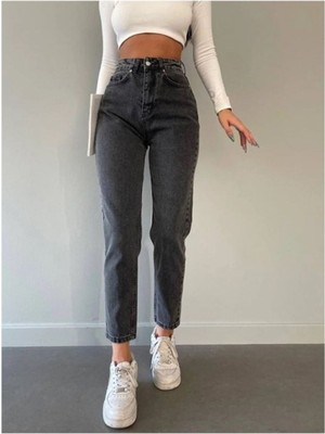 Kot Modası Mood Siyahkar Mom Jean Esnek Sahip Kadın Jean
