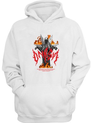 The Wert  Onrsn, Alevli Melek Baskılı Beyaz Normal Kalıp Şardonlu Kalın Sweatshirt