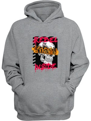 The Wert  Rebel In Side Baskılı Gri Normal Kalıp Şardonlu Kalın Sweatshirt