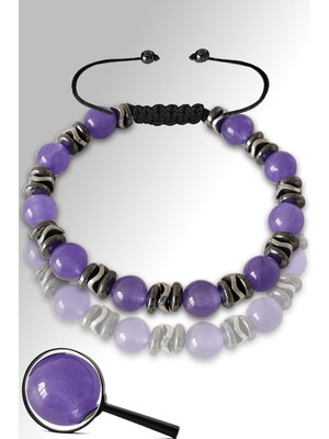 Tesbih Atölyesi Hematitli Mor Akik Taşı Ayarlamalı Bileklik