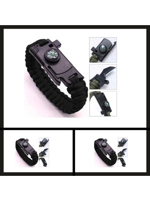 Uyguna Yakala Uyguna-Yakala Siyah 9595 Pusulalı & Bıçaklı Paracord BILEKLIK-MLZ.220