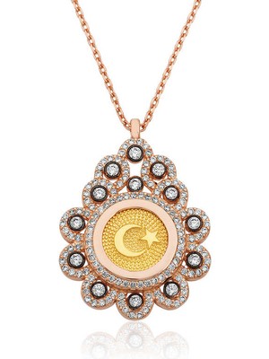 Gumush Gümüş Rose Damla Çerçeveli Ay Yıldız Bayan Kolye