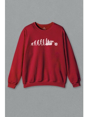 So Cool Kırmızı Sweatshirt Evolution Motorroad Harley Evrim Motor Motosiklet Baskılı Sweat