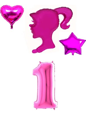 Best Parti Pembe Kız Karakter Kalp Yıldız Rakam Folyo Balon Seti Yaş 1