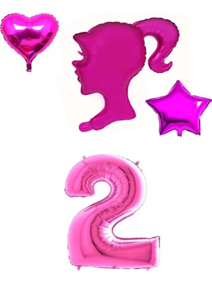 Best Parti Pembe Kız Karakter Kalp Yıldız Rakam Folyo Balon Seti Yaş 2