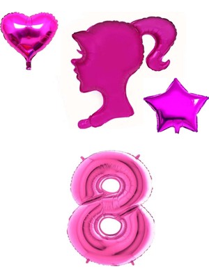Best Parti Pembe Kız Karakter Kalp Yıldız Rakam Folyo Balon Seti Yaş 8