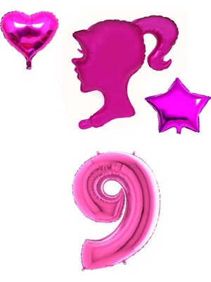 Best Parti Pembe Kız Karakter Kalp Yıldız Rakam Folyo Balon Seti Yaş 9