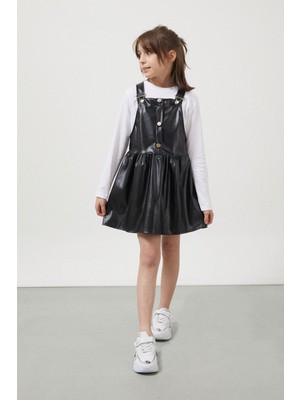 Wikiland Siyah Askılı Kız Çocuk Deri Salopet 17637