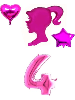 Bal10 Dünyası Pembe Kız Karakter Kalp Yıldız Rakam Folyo Balon Seti Yaş 4